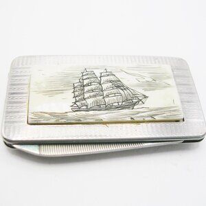 Vintage Money Clip with File & Blade hand carved Clipper Ship